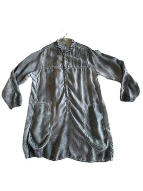 Pete & Greta Johnny Was Blouse Womens Large Blue Cupro Henley Tunic Pockets Boho